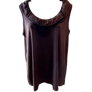 Worthington Top Chocolate Brown Scoop Neck With Ruffle Sleeveless Stretch Large